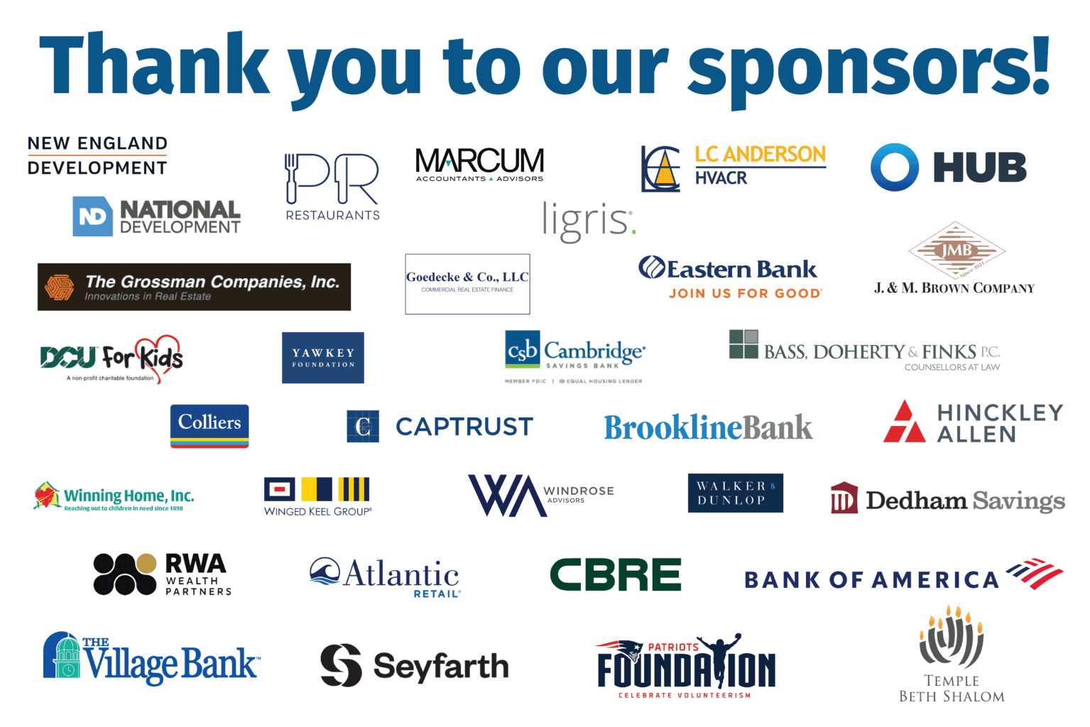 collage of JCC Greater Boston sponsors.